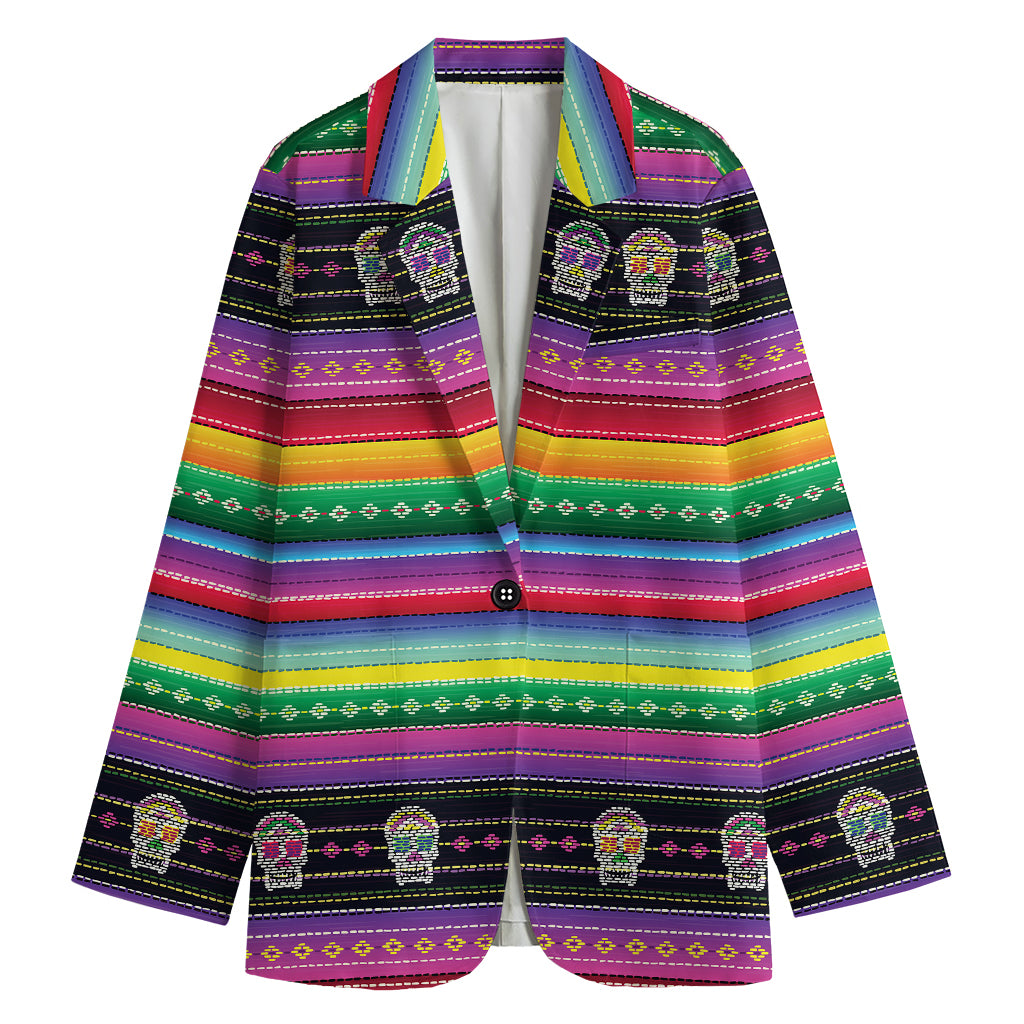 Sugar Skull Mexican Serape Pattern Print Women's Blazer