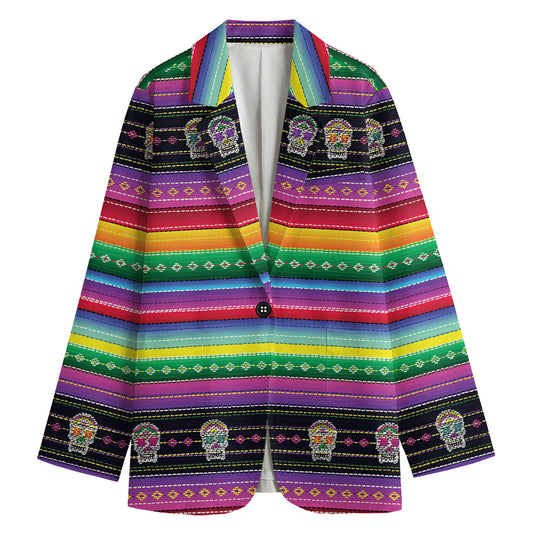 Sugar Skull Mexican Serape Pattern Print Women's Blazer