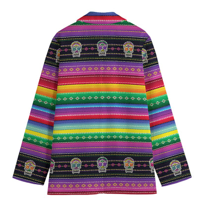 Sugar Skull Mexican Serape Pattern Print Women's Blazer