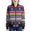 Sugar Skull Mexican Serape Pattern Print Women's Bomber Jacket