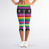 Sugar Skull Mexican Serape Pattern Print Women's Capri Leggings