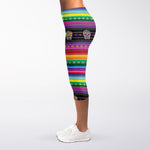 Sugar Skull Mexican Serape Pattern Print Women's Capri Leggings