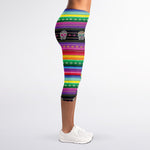 Sugar Skull Mexican Serape Pattern Print Women's Capri Leggings