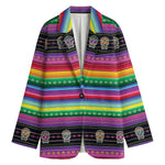 Sugar Skull Mexican Serape Pattern Print Women's Cotton Blazer