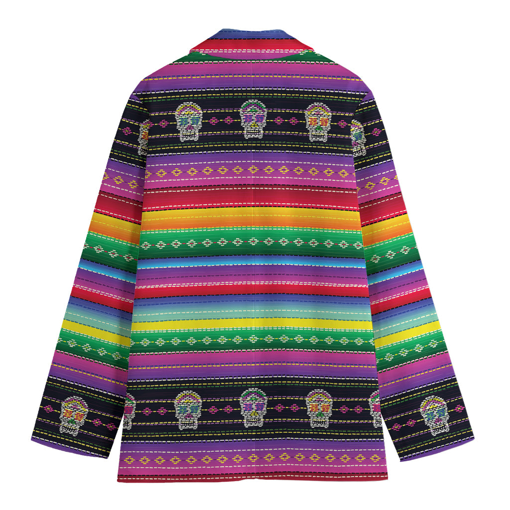 Sugar Skull Mexican Serape Pattern Print Women's Cotton Blazer