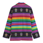 Sugar Skull Mexican Serape Pattern Print Women's Cotton Blazer