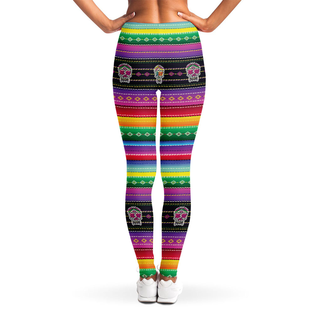 Sugar Skull Mexican Serape Pattern Print Women's Leggings