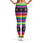 Sugar Skull Mexican Serape Pattern Print Women's Leggings