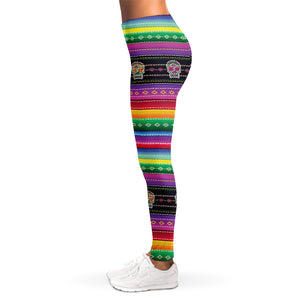 Sugar Skull Mexican Serape Pattern Print Women's Leggings