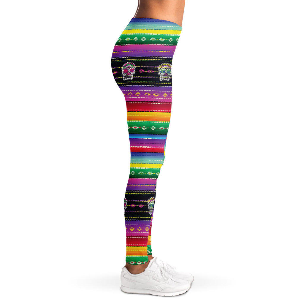 Sugar Skull Mexican Serape Pattern Print Women's Leggings