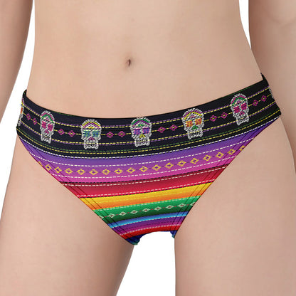 Sugar Skull Mexican Serape Pattern Print Women's Panties