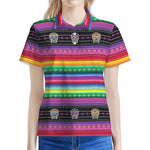 Sugar Skull Mexican Serape Pattern Print Women's Polo Shirt