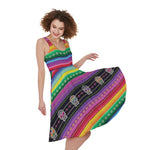 Sugar Skull Mexican Serape Pattern Print Women's Sleeveless Dress