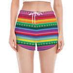 Sugar Skull Mexican Serape Pattern Print Women's Split Running Shorts
