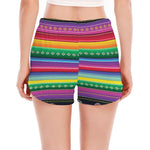 Sugar Skull Mexican Serape Pattern Print Women's Split Running Shorts