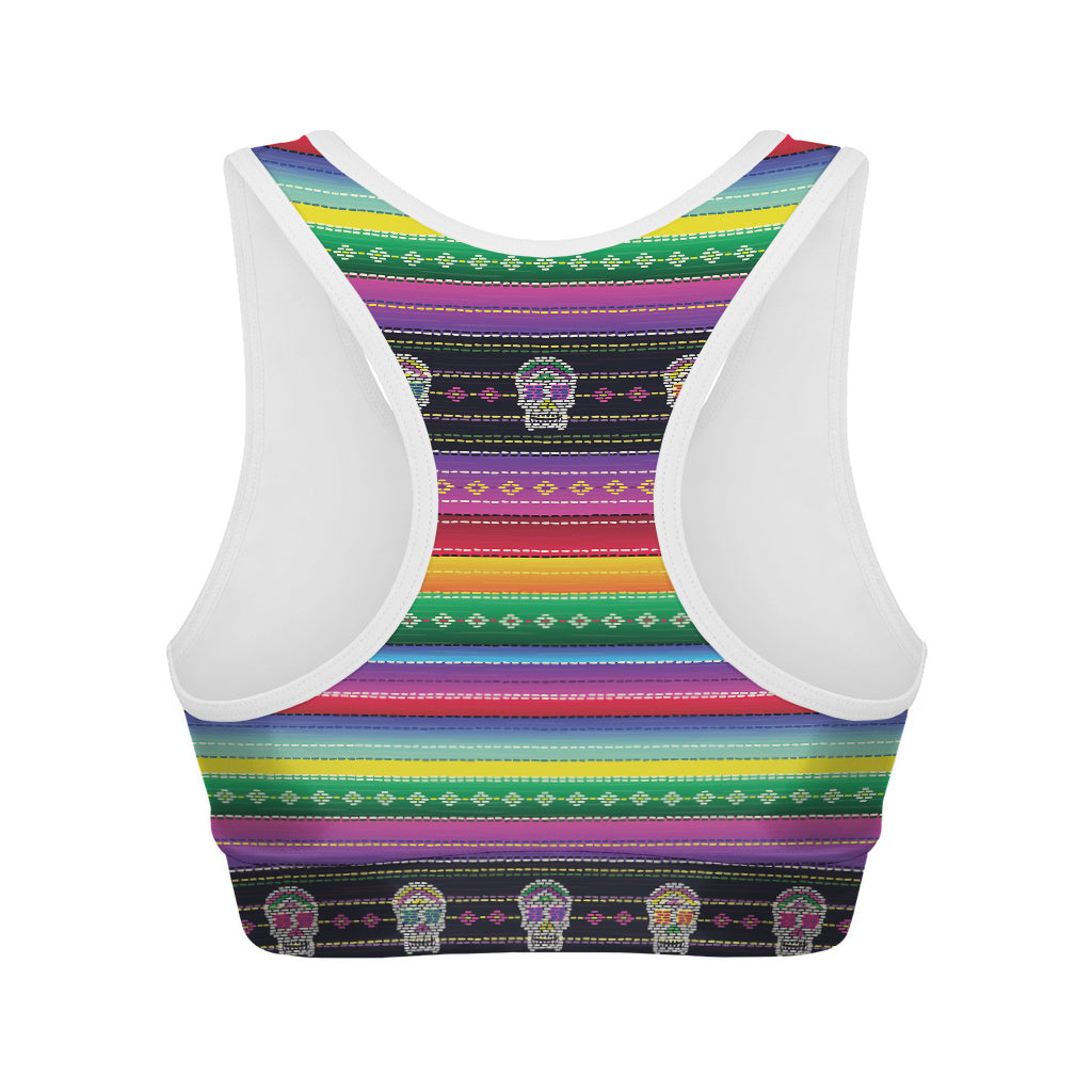 Sugar Skull Mexican Serape Pattern Print Women's Sports Bra