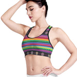 Sugar Skull Mexican Serape Pattern Print Women's Sports Bra