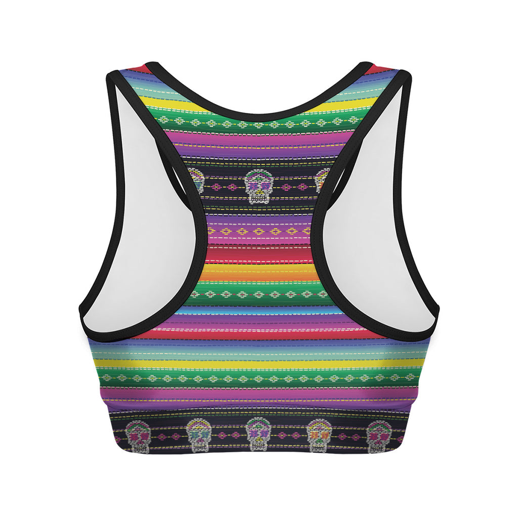 Sugar Skull Mexican Serape Pattern Print Women's Sports Bra