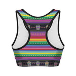 Sugar Skull Mexican Serape Pattern Print Women's Sports Bra