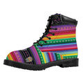 Sugar Skull Mexican Serape Pattern Print Padded Collar Lace Up Boots