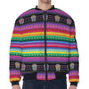 Sugar Skull Mexican Serape Pattern Print Zip Sleeve Bomber Jacket