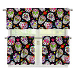 Sugar Skull Pattern Print 3 Piece Kitchen Curtains
