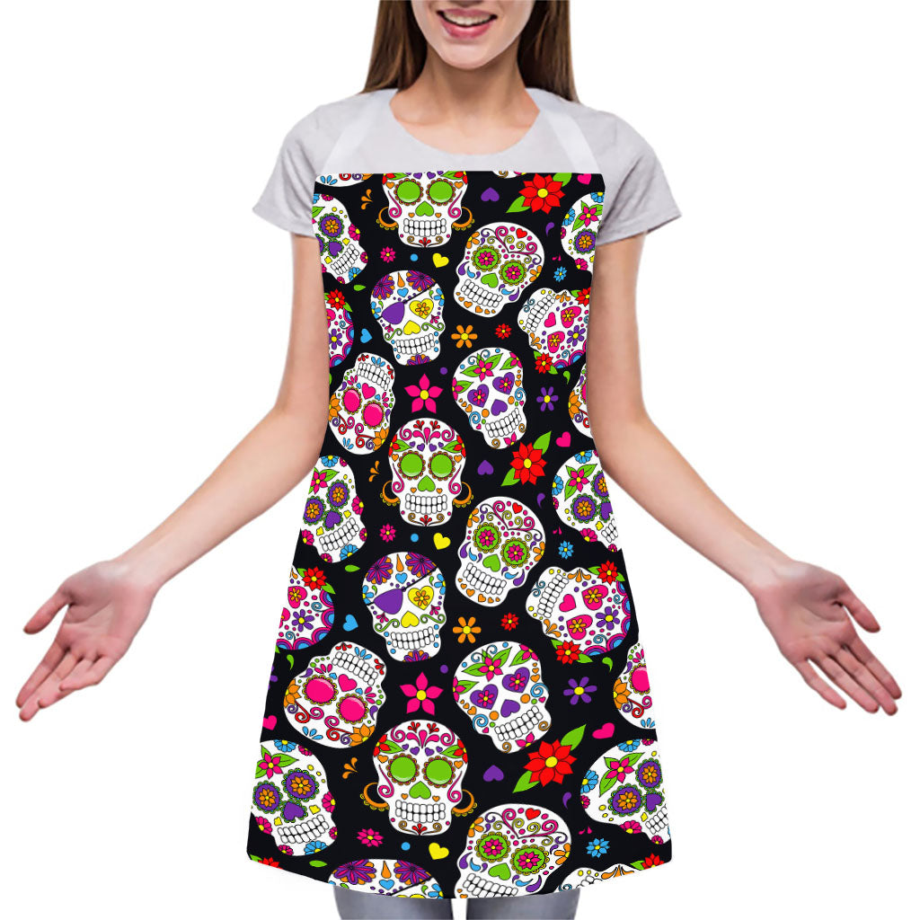 Sugar Skull Pattern Print Adjustable Apron