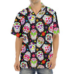 Sugar Skull Pattern Print Aloha Shirt