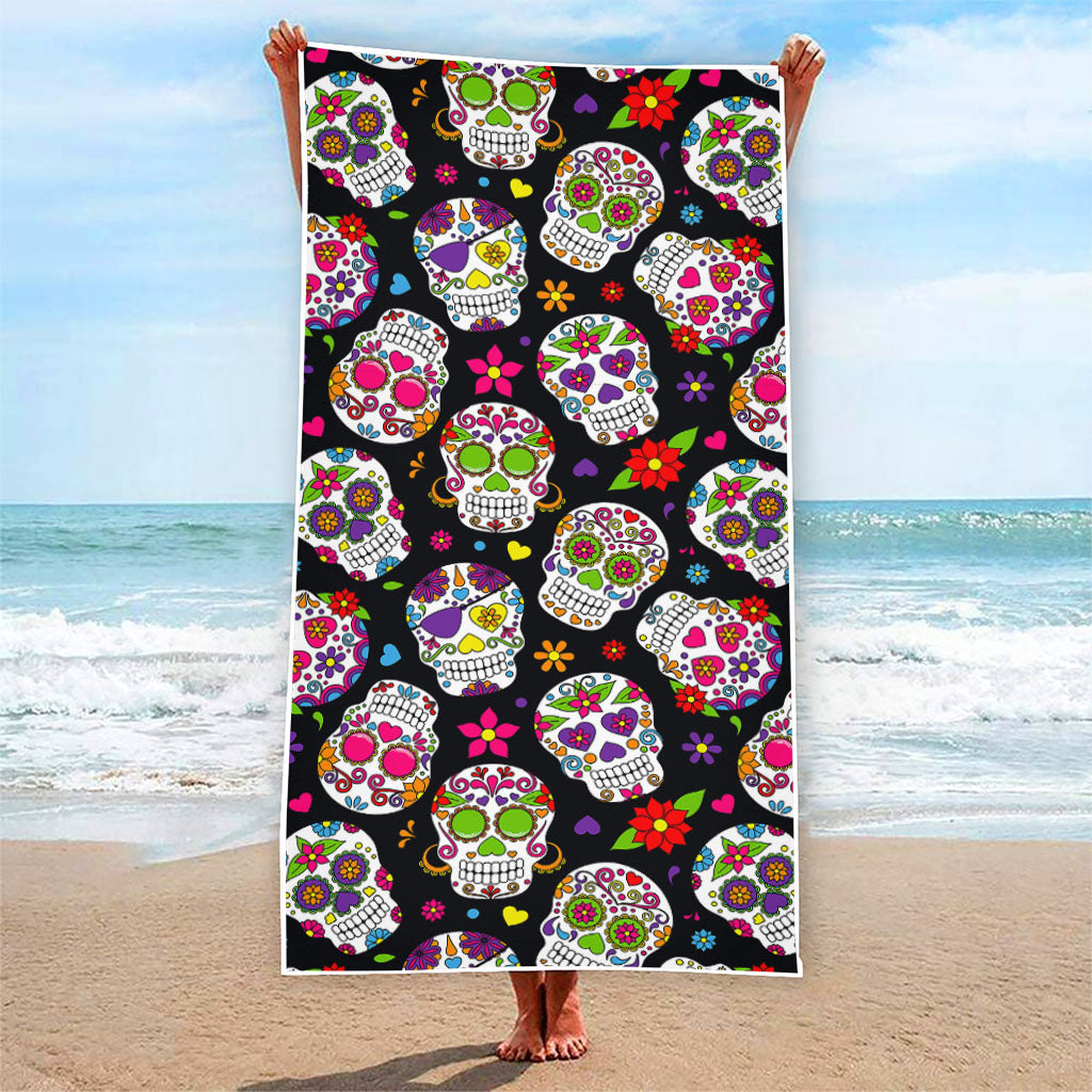 Sugar Skull Pattern Print Beach Towel