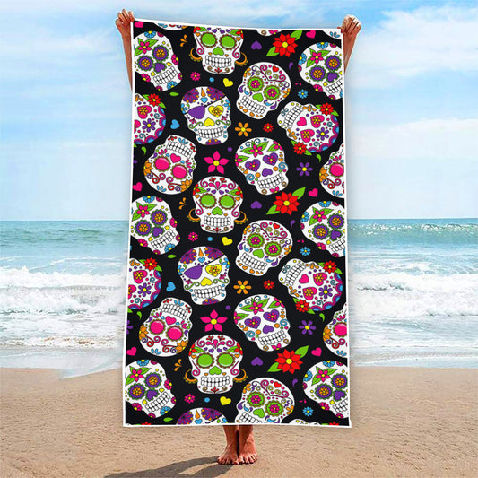 Sugar Skull Pattern Print Beach Towel