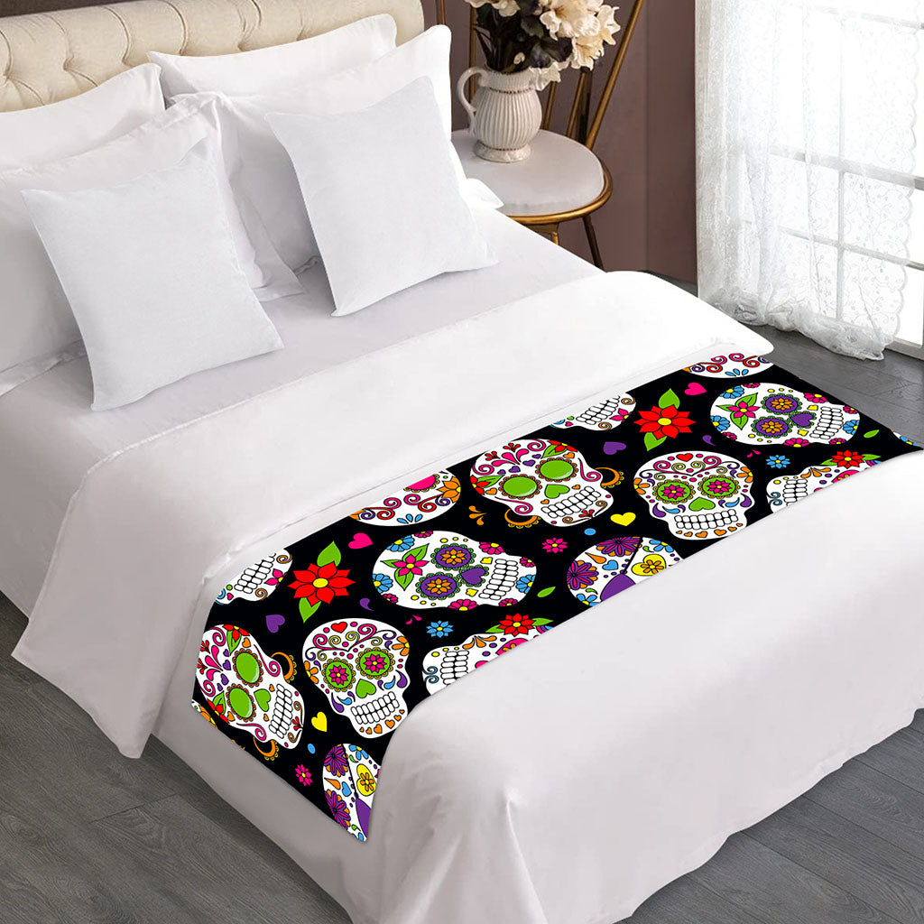 Sugar Skull Pattern Print Bed Runner