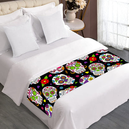 Sugar Skull Pattern Print Bed Runner