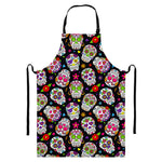 Sugar Skull Pattern Print Bib Apron With Pocket