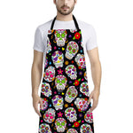 Sugar Skull Pattern Print Bib Apron With Pocket