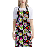 Sugar Skull Pattern Print Bib Apron With Pocket