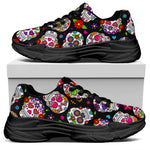 Sugar Skull Pattern Print Black Chunky Shoes