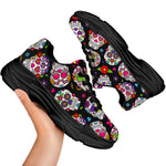 Sugar Skull Pattern Print Black Chunky Shoes