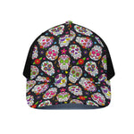 Sugar Skull Pattern Print Black Mesh Trucker Cap