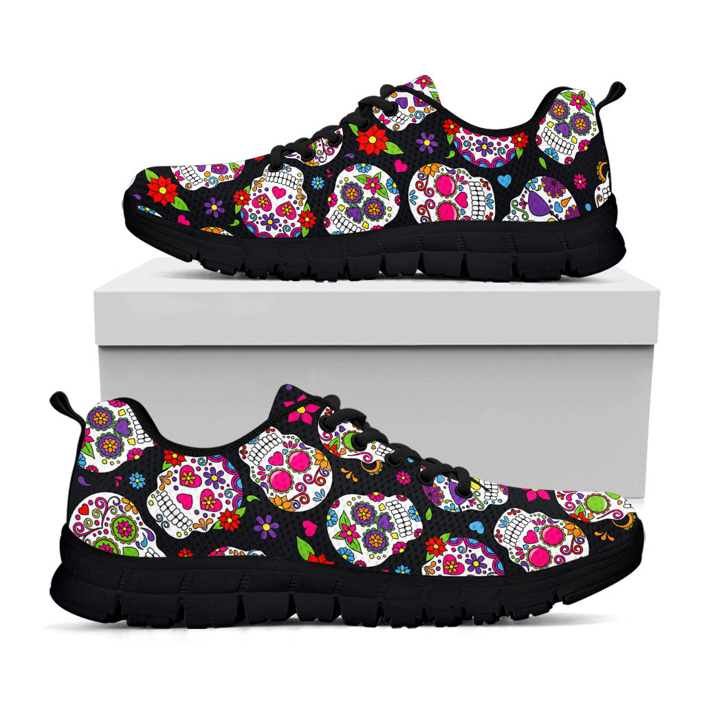 Sugar Skull Pattern Print Black Running Shoes