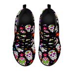 Sugar Skull Pattern Print Black Running Shoes