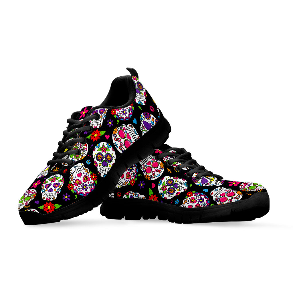 Sugar Skull Pattern Print Black Running Shoes