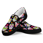 Sugar Skull Pattern Print Black Slip On Sneakers