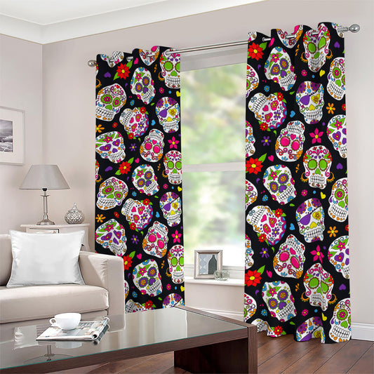 Sugar Skull Pattern Print Blackout Grommet Curtains