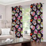 Sugar Skull Pattern Print Blackout Grommet Curtains