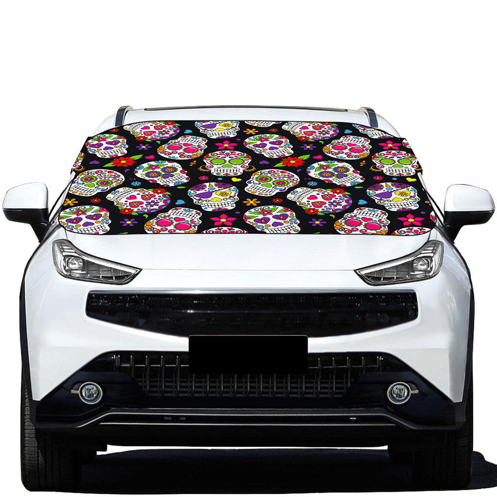 Sugar Skull Pattern Print Car Windshield Snow Cover