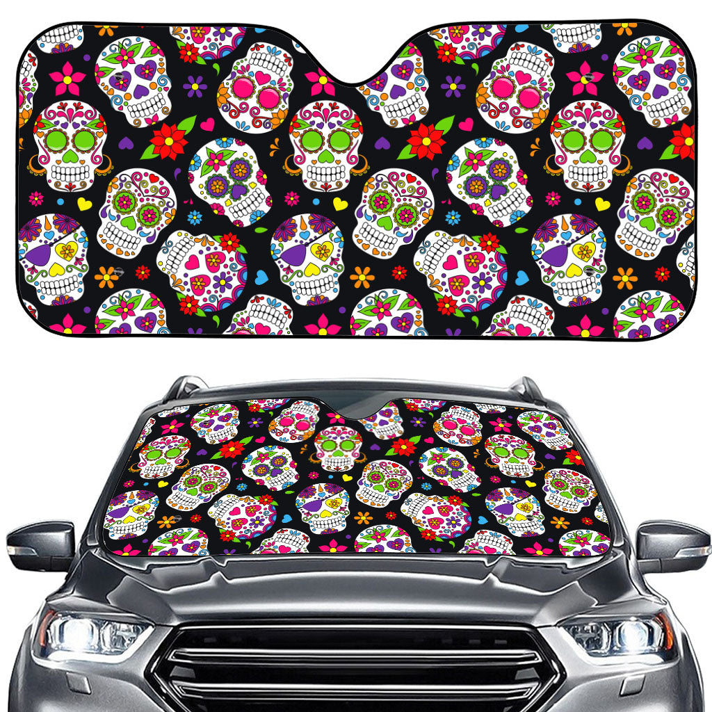 Sugar Skull Pattern Print Car Windshield Sun Shade