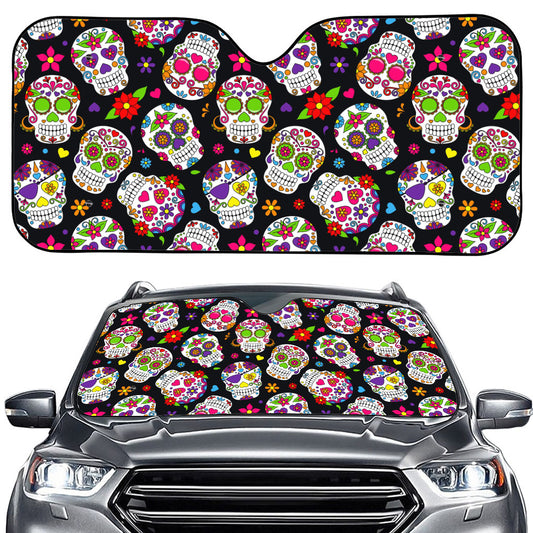 Sugar Skull Pattern Print Car Windshield Sun Shade