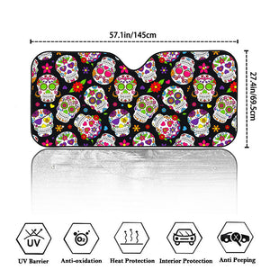 Sugar Skull Pattern Print Car Windshield Sun Shade