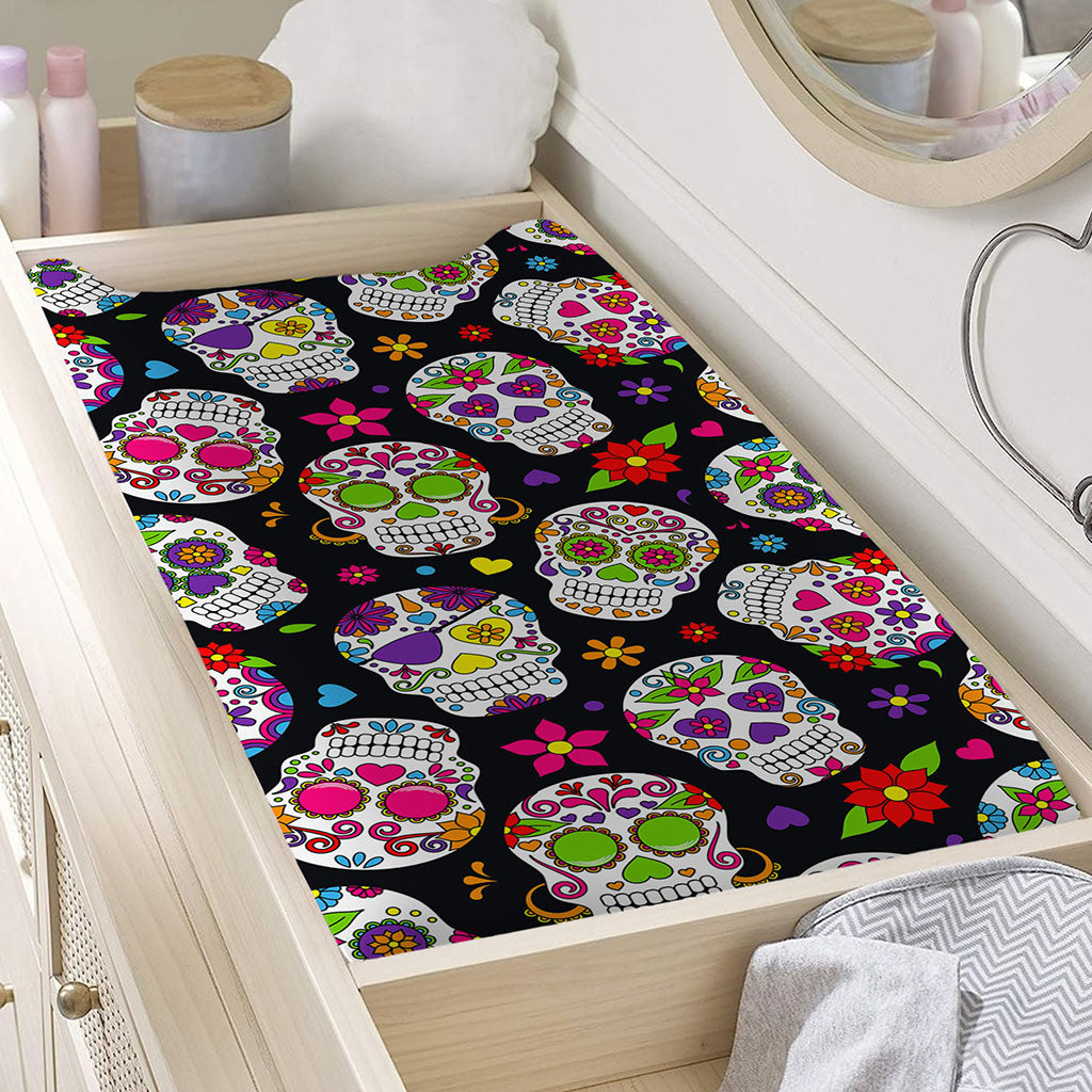 Sugar Skull Pattern Print Changing Pad Cover