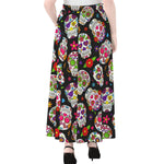 Sugar Skull Pattern Print Chiffon Maxi Skirt